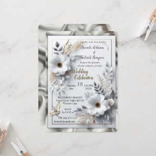 Convites Rosas Dourados brancos, Seda de Champanhe e Borbol