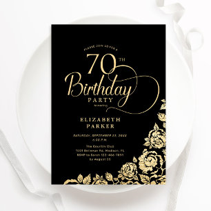 Convites Rosas Dourados de Aniversário, 70, Elegante Simple