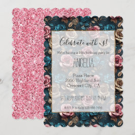Convites Rosas Dourados de Champanhe de Aqua Rosa Girly