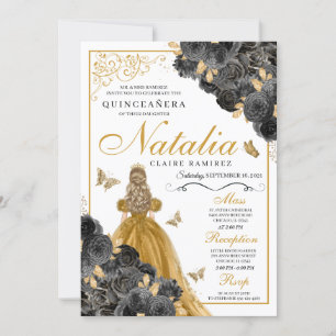Convites Rosas Dourados Largura Princesa Quinceañera