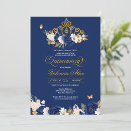 Convites Rosas Dourados reais Tiara Borboleta Quinceañera
