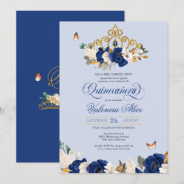Convites Rosas Dourados reais Tiara Borboleta Quinceañera