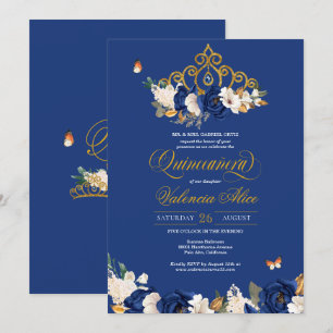 Convites Rosas Dourados reais Tiara Borboleta Quinceañera