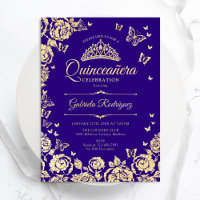 Rosas Dourados roxos Borboletas Quinceanera