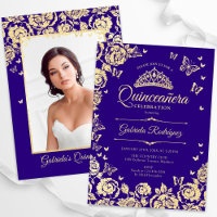 Rosas Dourados Roxos Borboletas Quinceanera Foto