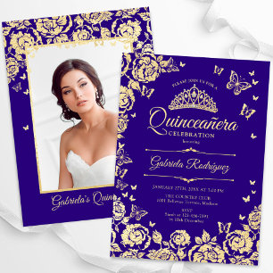 Convites Rosas Dourados Roxos Borboletas Quinceanera Foto