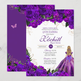 Convites Rosas Dourados Roxos Quinceanera Elegante
