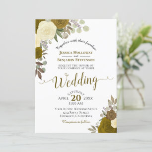 Convites Rosas Dourados Rustic Watercolor Boho Floral Wedes