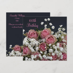 Convites Rosas e Buquê Gypsophila 100º Aniversário