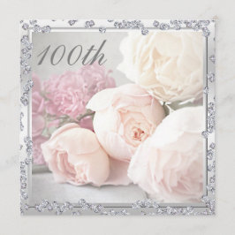 Convites Rosas e Diamantes Românticos 100ª Festa de anivers