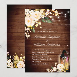 Convites Rosas e Lanterna Aquarela Wood & Blush Casamento