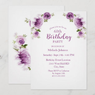 Convites Rosas e Peônias em Aquarela Fúcsia para Aniversári