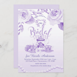 Convites Rosas e Pérolas - Chá de Luncheon Roxo
