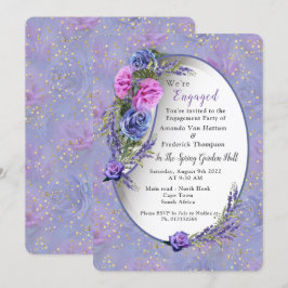 Convites Rosas e Tulipas de Aquarela Azul Violeta com c Dou