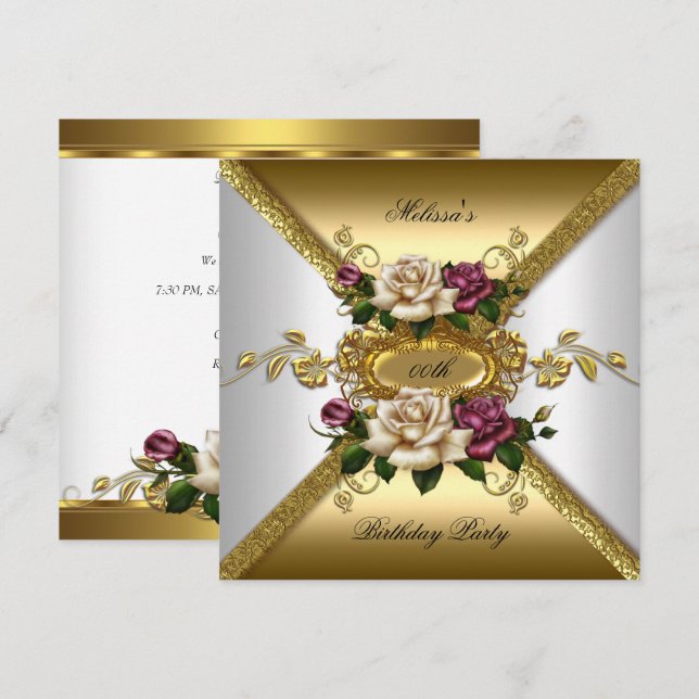 Convites Rosas Elegante, cor-de-rosa, Festa de aniversário  (Frente/Verso)