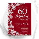 Convites Rosas Elegante Red Silver 60ª Festa de aniversário<br><div class="desc">Floral vermelho prateado 60º convite de aniversário. Design elegante com rosas,  folha de falso prata e letra de script de tipografia. A Trendy convida o cartão perfeito para uma festa de na moda. Pode ser personalizado para qualquer idade. Impressos convites Zazzle ou modelo de impressão digital instantânea para download.</div>