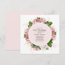 Convites Rosas Elegantes Bege Floral Aniversário de 16 Anos
