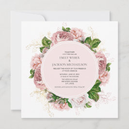 Convites Rosas Elegantes Bege Flores Brancas Casamento