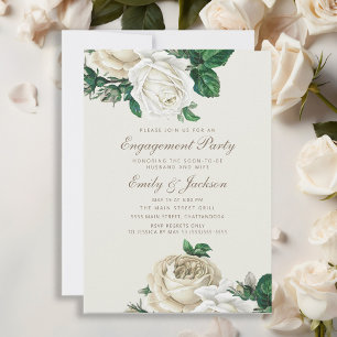 Convites Rosas Elegantes Brancas Creme Floral Noivado