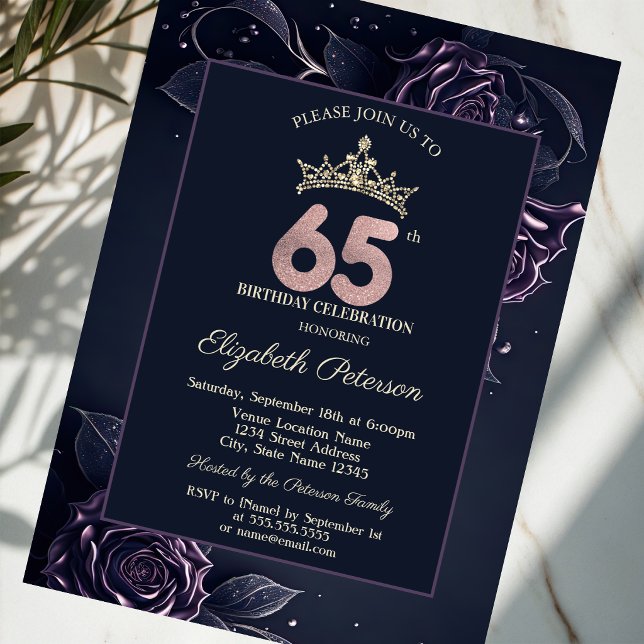 Convites Rosas Elegantes Dark Gothic 65º Aniversário (Criador carregado)