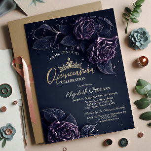 Convites Rosas Elegantes Dark Gothic Quinceañera