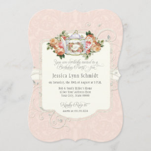 Convites Rosas Elegantes de Festa de aniversário de Chá P