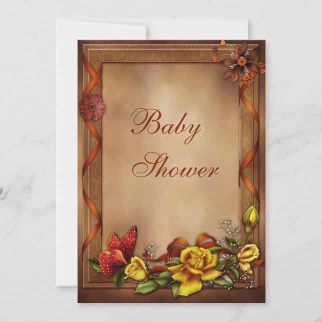 Convites Rosas Elegantes e Chá de fraldas de Borboleta (Frente)