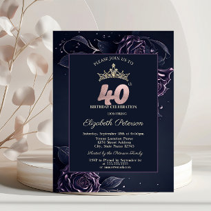 Convites Rosas Elegantes Escuras de Aniversário de 40 anos