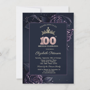Convites Rosas Elegantes Escuro Gótico 100º Aniversário
