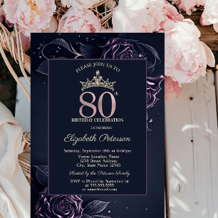 Convites Rosas Elegantes Escuro Gótico Aniversário de 80 an