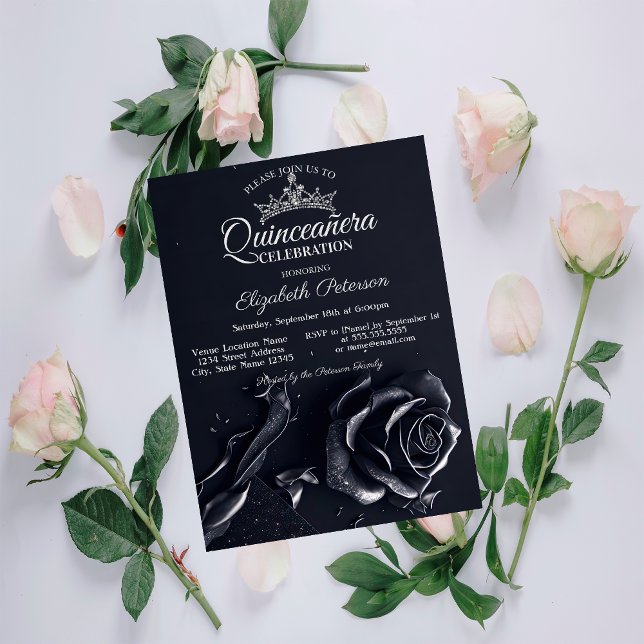 Convites Rosas Elegantes Góticas Quinceañera (Criador carregado)