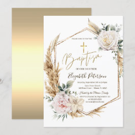 Convites Rosas Elegantes Grama das Pampas Batismo