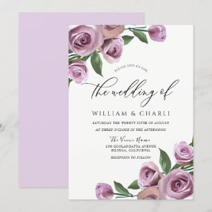 Convites Rosas Elegantes Roxas Lavanda Casamento 