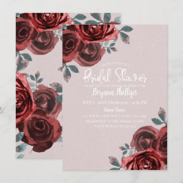 Convites Rosas em Aquarela Bege Bordô Chá de Bebê de Noiva