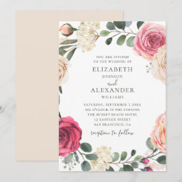Convites Rosas em aquarela. Casamento de verde floral elega