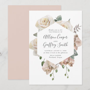 Convites Rosas em Aquarela e Moldura Floral de Orquídeas Ca