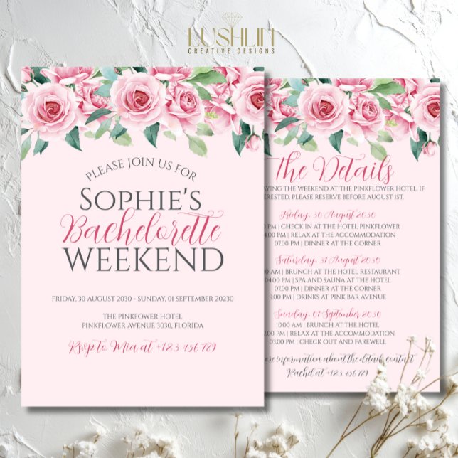 Convites Rosas em Aquarela Fim de semana de despedida de so (Criador carregado)