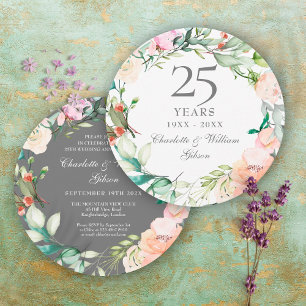 Convites Rosas em Aquarela para Bodas de Prata de 25 Anos