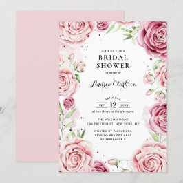 Convites Rosas em Aquarela Rosa Moldura Chá de Bebê de Noiv