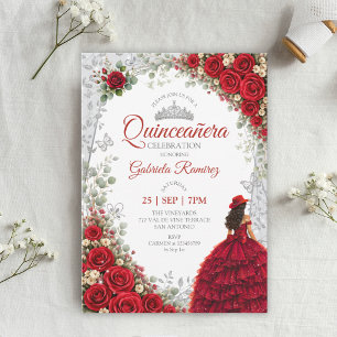 Convites Rosas em Aquarela Vermelhas e Prata Quinceañera