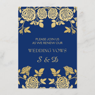 Convites rosas em inglês do Ouro na renovação do Vow Blue