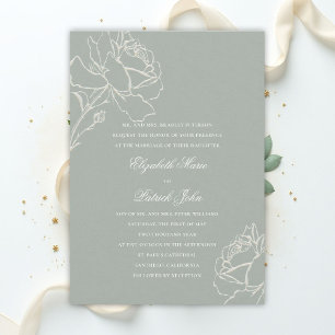 Convites Rosas em Relevo Falso Verde Formal de Casamento