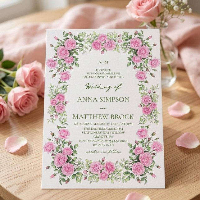 Convites Rosas em tons de rosa poeirento e sage elegantes p (Criador carregado)