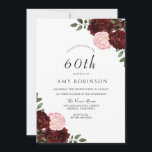 Convites Rosas embutidas de borgonha 60ª Festa de aniversár<br><div class="desc">Rosas Blush Burgundy 60º Convite de aniversário Consulte coleção correspondente no repositório</div>