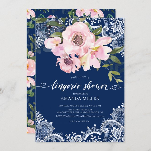 Convites Rosas embutidos e Lingerie de rendas (Frente/Verso)