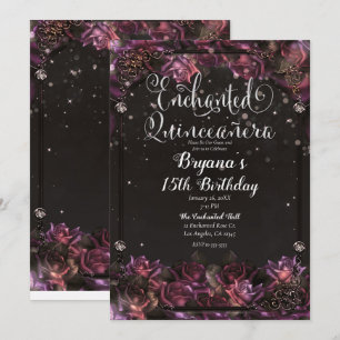Convites Rosas Encantadas de Frutas Floral Escuro Quinceañe