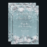 Convites Rosas Encantadas de inverno Prata White Sweet 16<br><div class="desc">personalizar para qualquer evento</div>