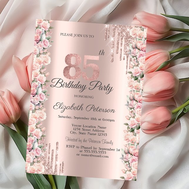 Convites Rosas Enquadram Pingos de Rosa Dourado Aniversário (Criador carregado)