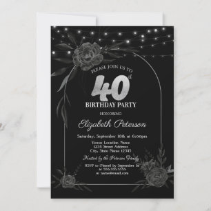 Convites Rosas escuras, Luzes de Corda Pretas Aniversário d