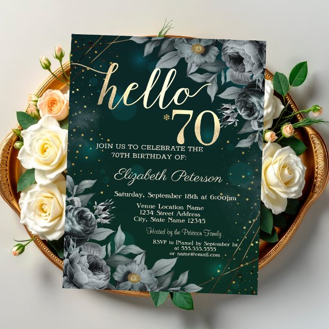 Convites Rosas escuras verde 70º aniversário (Criador carregado)